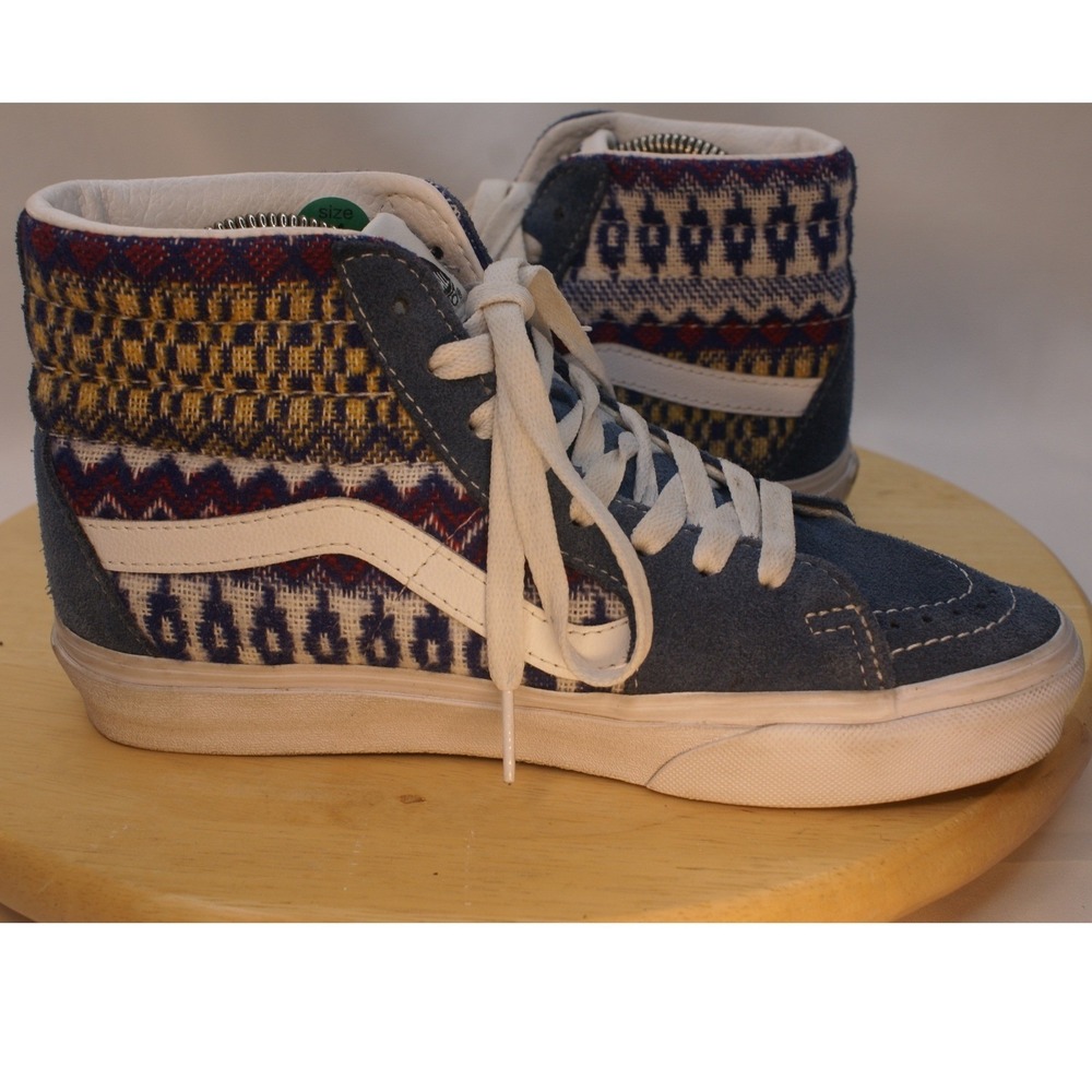 Vans Sk8-Hi Blue Suede Woven Textile Geometric High Top Sneakers Womens 5.5 boho - Picture 9 of 12